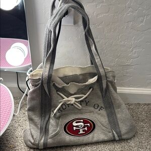 Gray Tote Bag with Red Logo